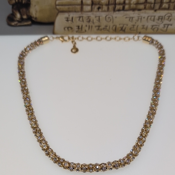 Goldtone And Rhinestone Studded Byzantine Necklace Euc Gloria Vanderbilt - Picture 3 of 6